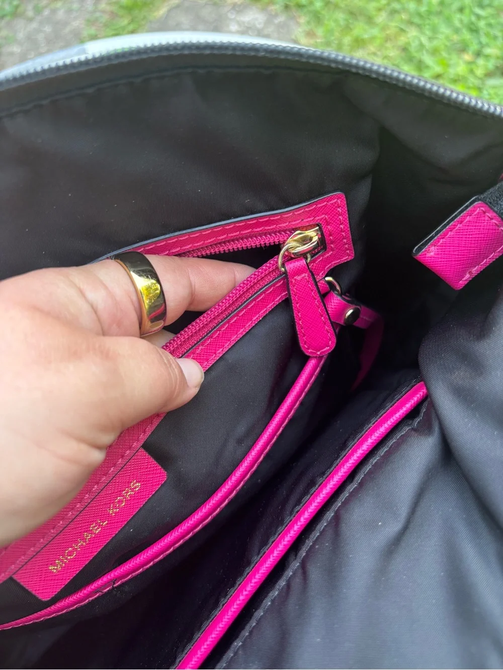 Michael Kors Black Medium Tote with Hot Pink Handles